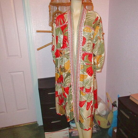 Cato Butterfly Kimono Duster Top Size S Embroidered Gauze Tiered Oversized Boho - Picture 1 of 12